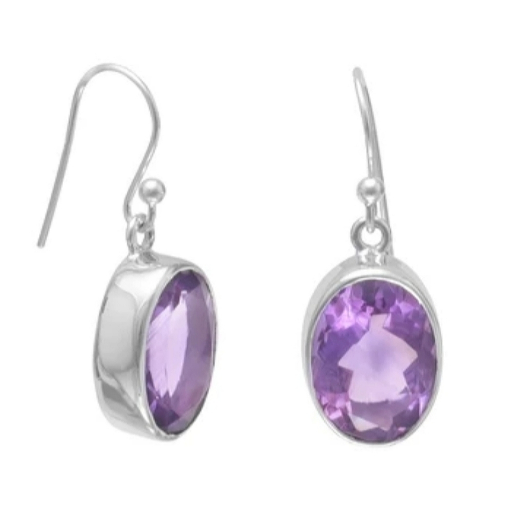 FACETED AMETHYST FRENCH WIRE EARRINGS